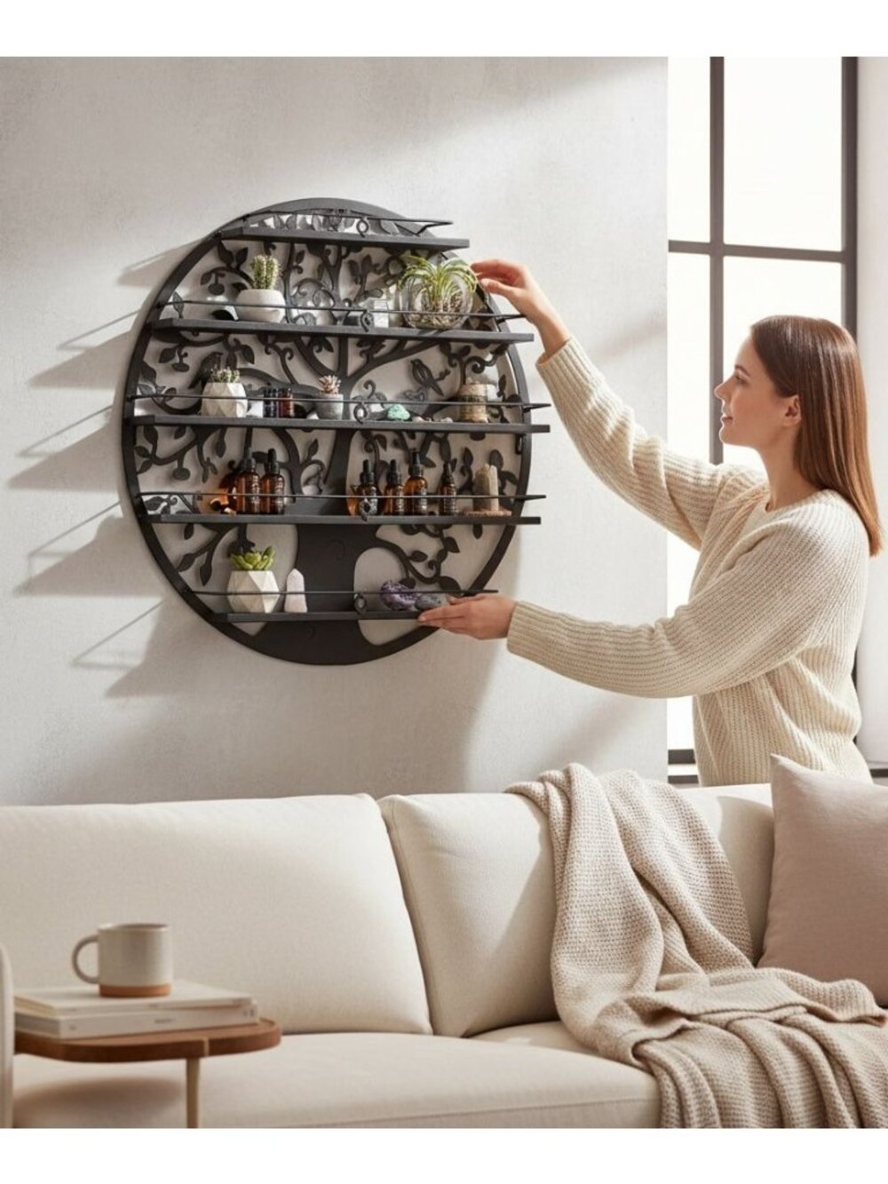 Round Metal Tree Design Wall Shelf 23.8" x 23.2" x 4.7"